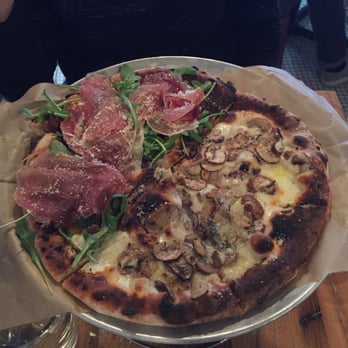 Locale - Parma Due on the left with arugula, fig and Gorgonzola. Tartufo on the right with mushrooms basil and truffle oil. Fantastic. - Italian Near Me - Boston, Massachusetts Locale - Parma Due on the left with arugula, fig and Gorgonzola. Tartufo on the right with mushrooms basil and truffle oil. Fantastic. - Italian Near Me - Boston, Massachusetts