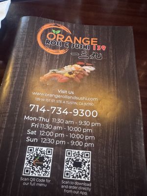 Menu photo 1 Orange Roll & Sushi 139 Tustin, CA Menu photo 1 Orange Roll & Sushi 139 Tustin, CA