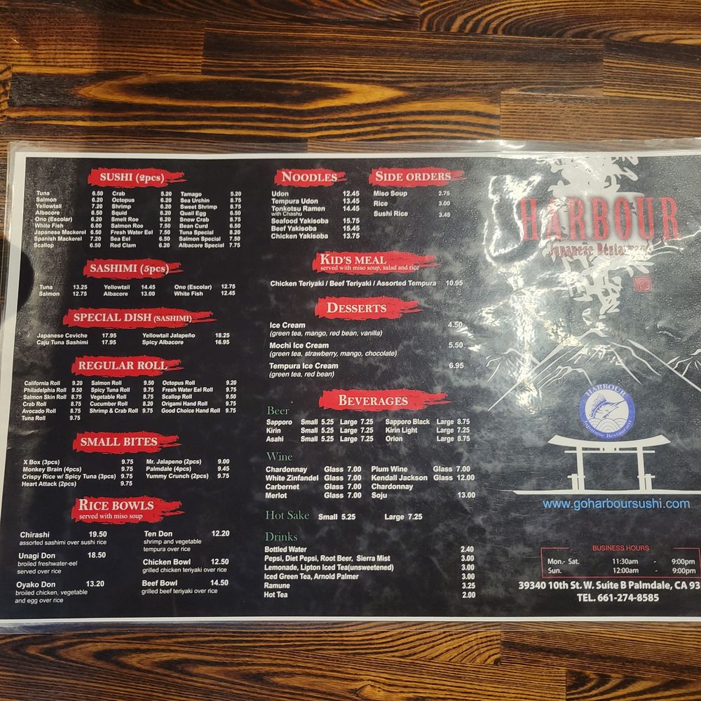 Harbour - Menu - Japanese Near Me - Palmdale, California