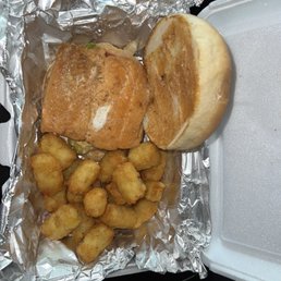 Salmon burger and Side Tater Tots Salmon burger and Side Tater Tots