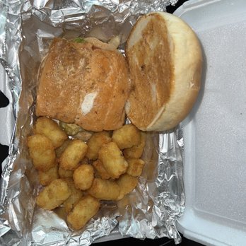 Go To Burgers - Salmon burger and Side Tater Tots - Burgers Near Me - Bowie, Maryland Go To Burgers - Salmon burger and Side Tater Tots - Burgers Near Me - Bowie, Maryland
