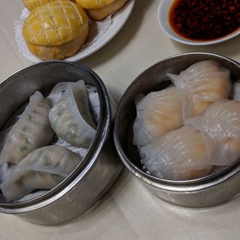 Royal China Restaurant - "Pineapple" baos w/ custard filling, dumplings (ha gao/shrimp & gow choy/leek). BTW, that chili oil is legit. - Dim Sum Near Me - Duluth, Georgia Royal China Restaurant - "Pineapple" baos w/ custard filling, dumplings (ha gao/shrimp & gow choy/leek). BTW, that chili oil is legit. - Dim Sum Near Me - Duluth, Georgia