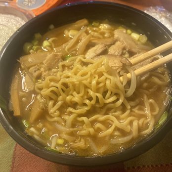 Kamisama Ramen - Miso Ramen. It comes with the noodles, pork, green onions, bamboo shoots, and sprouts in this bowl. The hot broth is separate - Japanese Near Me - Bakersfield, California Kamisama Ramen - Miso Ramen. It comes with the noodles, pork, green onions, bamboo shoots, and sprouts in this bowl. The hot broth is separate - Japanese Near Me - Bakersfield, California