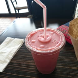 Hollywood Donuts - Fresh made Strawberry banana smoothie.