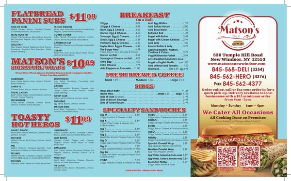 Menu photo 1 Matson's Deli & Cafe New Windsor, NY Menu photo 1 Matson's Deli & Cafe New Windsor, NY