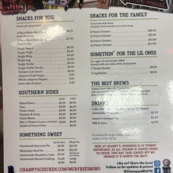 Champy's Murfreesboro - Main Menu - American Near Me - Murfreesboro, Tennessee