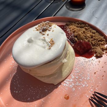 Burnt Crumbs - berry compote Souffl Pancakes - New American Near Me - Irvine, California