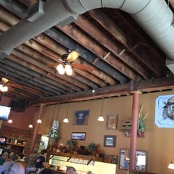 East of Chicago Pizza - Ceiling and decor near the buffet.