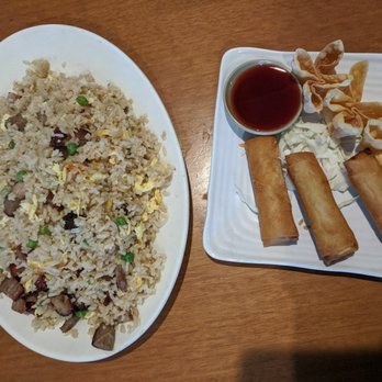 Jasmine Garden - BBQ pork fried rice, along with the appetizers that came with the other lunch specials. So good! - Chinese Near Me - Riverside, California