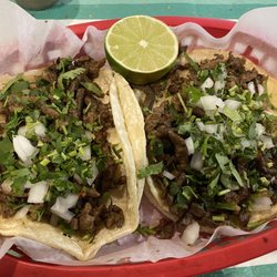 La Loncherita - Steak tacos. Notice most serve small street style tacos not here they serve the authentic dinner or lunch tacos for the same $3.65