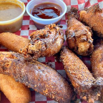 Big Mike's BBQ - Smoked wings w/ mustard vinegar and sweet BBQ sauces and puppies. The rub on the wings is good enough, you don't really need any sauce. - Barbeque Near Me - Mills River, North Carolina Big Mike's BBQ - Smoked wings w/ mustard vinegar and sweet BBQ sauces and puppies. The rub on the wings is good enough, you don't really need any sauce. - Barbeque Near Me - Mills River, North Carolina