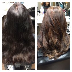 Rhotena Hairstylist - Long hair with highlights with long layers and style.