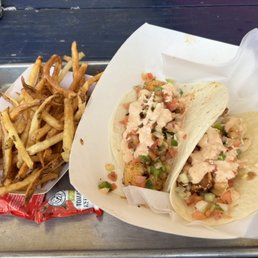 Fries, Blackened Shrimp Taco & Blackened Mahi-mahi Taco