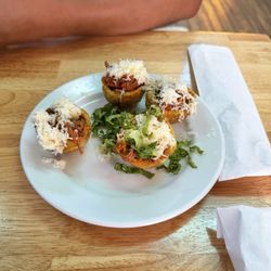 Stuffed tostones with Ropa Vieja