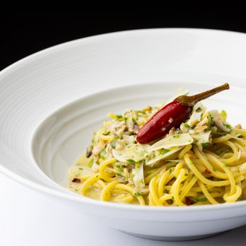 Marea Beverly Hills - Spaghetti - manila clam, baby leek, lemon, parsley. Handmade pasta at Marea Beverly Hills. - Italian Near Me - Beverly Hills, California