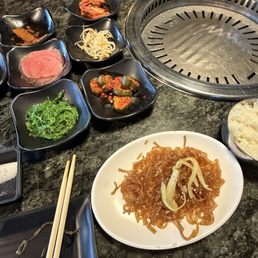 The sides and japchae noodles The sides and japchae noodles