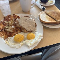 Lina's cafe - Chicken fried steak, eggs and hash browns.