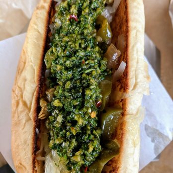 Bangers & Brews - Westside - Chimichurra on spicy italian sausage. - German Near Me - Bend, Oregon