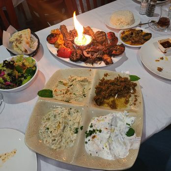 Liva Mediterranean Grill - Mixed Appetizers, and Mixed meat for two! So filling and cooked to perfection. - Mediterranean Near Me - San Antonio, Texas