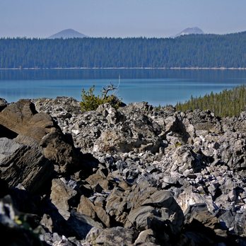 Big Obsidian Flow - Paulina Lake seen from the top of the flow - Hiking Near Me - La Pine, Oregon Big Obsidian Flow - Paulina Lake seen from the top of the flow - Hiking Near Me - La Pine, Oregon
