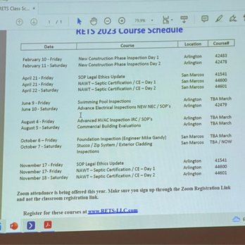 Real Estate Training Systems - 2023 course schedule screen grab from their power Point presentation - Specialty Schools Near Me - Arlington, Texas Real Estate Training Systems - 2023 course schedule screen grab from their power Point presentation - Specialty Schools Near Me - Arlington, Texas