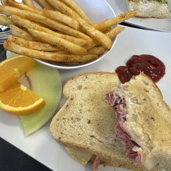 Focaccia - Pastrami sandwich with delicious fries. - Sandwiches Near Me - Fresno, California Focaccia - Pastrami sandwich with delicious fries. - Sandwiches Near Me - Fresno, California
