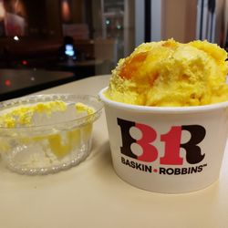 Baskin-Robbins - Triple mango ice cream (It is the 31st, so I saved 31% on my single scoop. It cost $3.03 before tax still. FJB!)