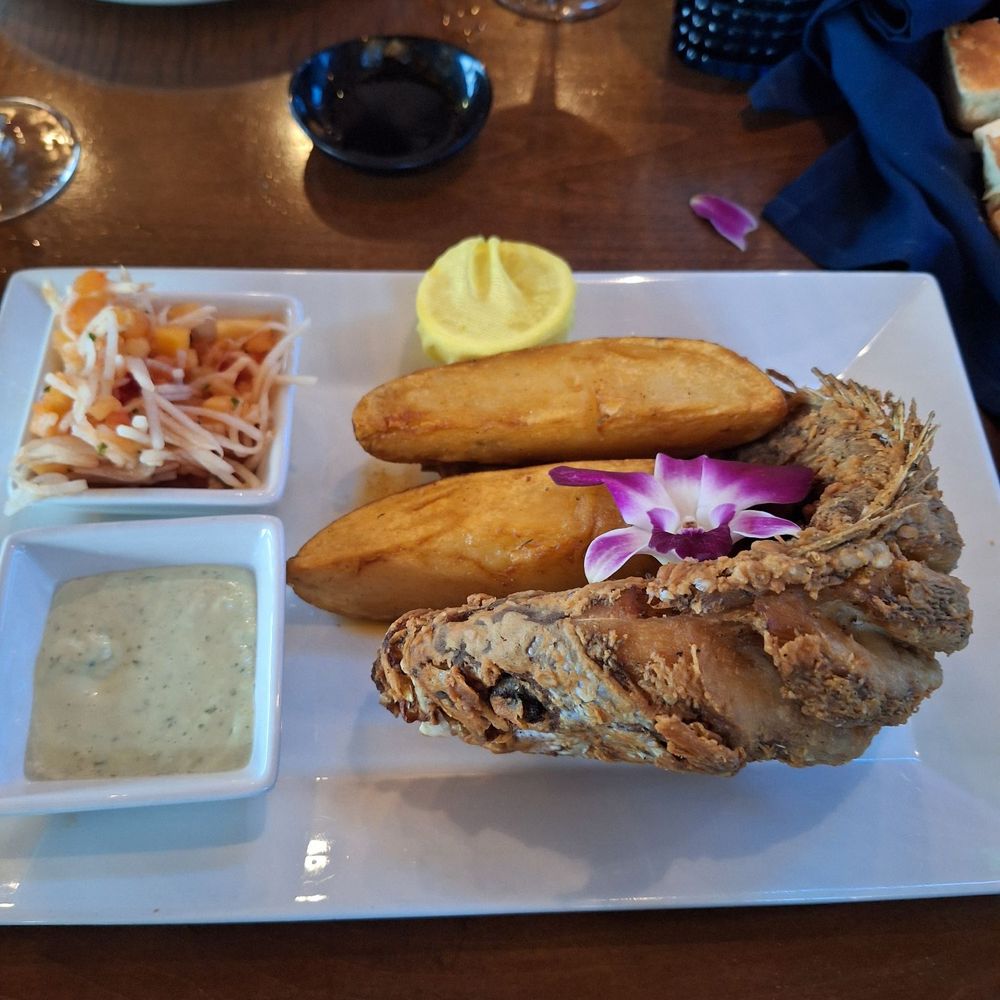 Fins At Sharky's - Deep fried Snapper and potatoes - Steakhouses Near Me - Venice, Florida Fins At Sharky's - Deep fried Snapper and potatoes - Steakhouses Near Me - Venice, Florida