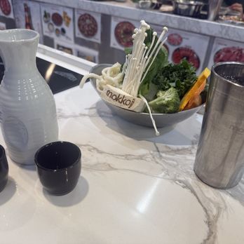 Mokkoji Shabu Shabu - Cold sake and veggies/ noodles (can ask for more veggies) - Hot Pot Near Me - Cypress, California Mokkoji Shabu Shabu - Cold sake and veggies/ noodles (can ask for more veggies) - Hot Pot Near Me - Cypress, California