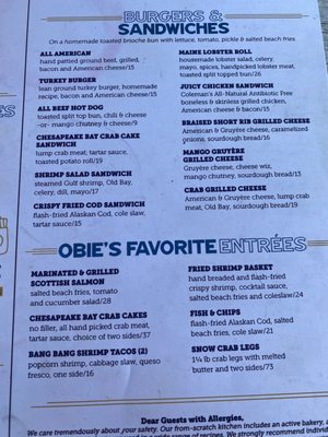 Menu photo 2 Obie's By The Sea Rehoboth Beach, DE