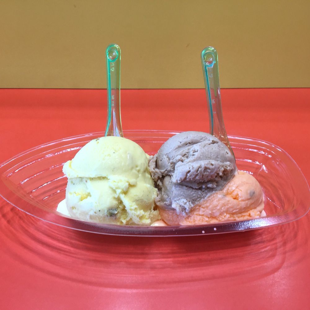 Saffron Spot - Two scoop size, full scoop of Rajbhog, half of saffron, half of Chickloo - Desserts Near Me - Artesia, California Saffron Spot - Two scoop size, full scoop of Rajbhog, half of saffron, half of Chickloo - Desserts Near Me - Artesia, California