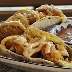 Ellicottville Tap+Bottle Taqueria - Shrimp tacos with chips and salsa