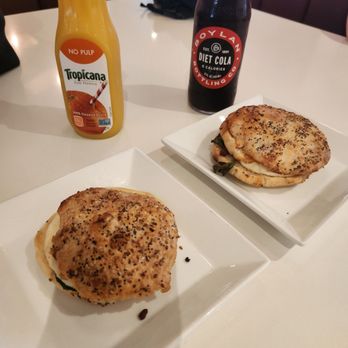 Amtrak Metropolitan Lounge - Bacon, egg and forgot what type of cheese on an onion bun. Orange juice for me, interesting unheard of diet cola, actually tasted good - Lounges Near Me - New York, New York Amtrak Metropolitan Lounge - Bacon, egg and forgot what type of cheese on an onion bun. Orange juice for me, interesting unheard of diet cola, actually tasted good - Lounges Near Me - New York, New York