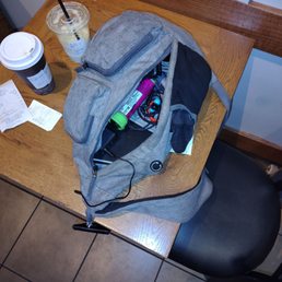 My belongings. And two beverages I had just purchased in the hour prior to taking this time-stamped photo.