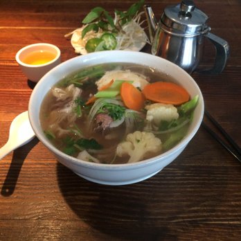 Lotus Pho Restaurant - Pho with steak, brisket, tripe, poached egg, and vegetables. - Vietnamese Near Me - Richmond, British Columbia