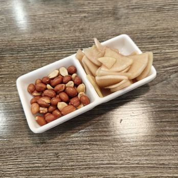 Five Grains Noodle House - Complimentary fried peanuts and pickled daikon - Noodles Near Me - Fremont, California Five Grains Noodle House - Complimentary fried peanuts and pickled daikon - Noodles Near Me - Fremont, California