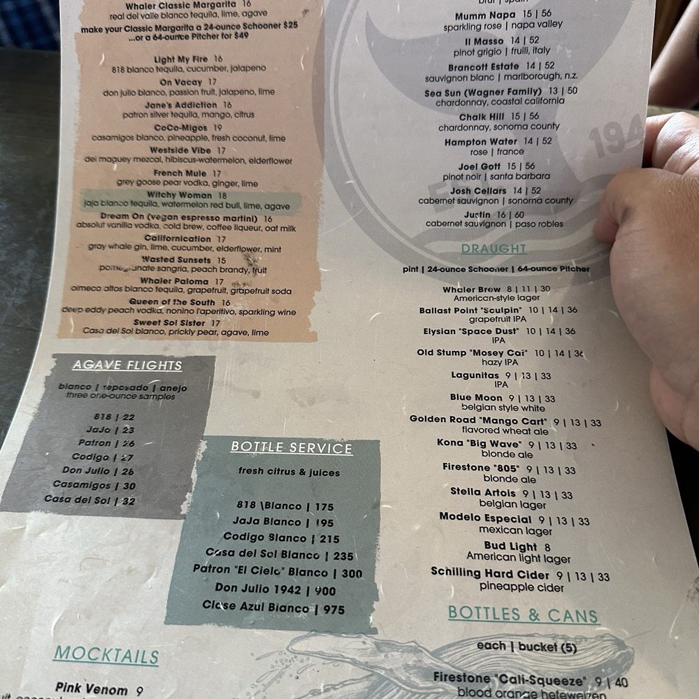 The Venice Whaler - Drink menu - American Near Me - Venice, California