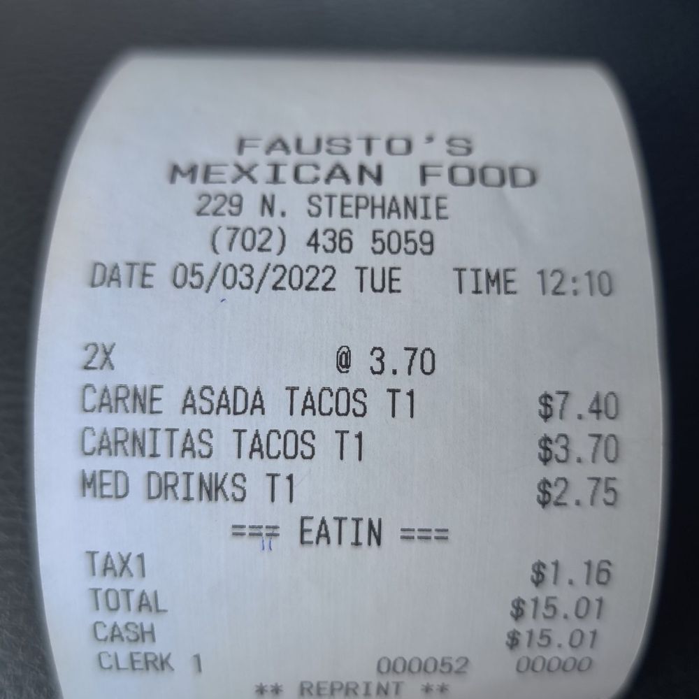 Fausto's Mexican Grill - the receipt - Mexican Near Me - Henderson, Nevada Fausto's Mexican Grill - the receipt - Mexican Near Me - Henderson, Nevada