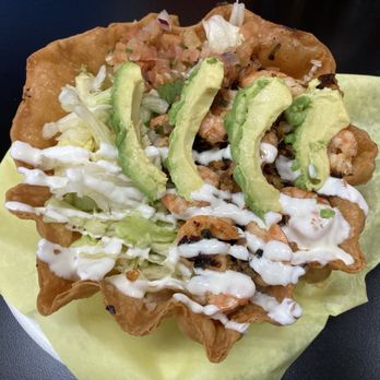 Tacos Ensenada - tostada grilled shrimp salad - really good!! - Mexican Near Me - East Los Angeles, California Tacos Ensenada - tostada grilled shrimp salad - really good!! - Mexican Near Me - East Los Angeles, California