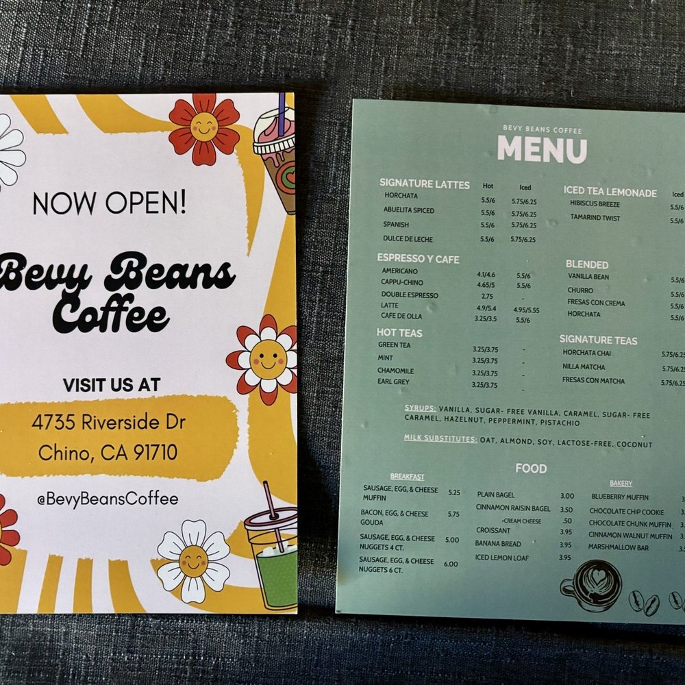 Bevy Beans Coffee - Menu and location - Coffee & Tea Near Me - Chino, California
