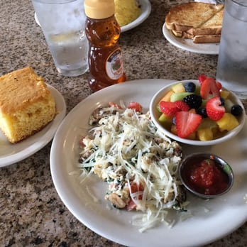 Mesa Cafe - My egg white scramble with a side of fresh fruit and cornbread. - Breakfast & Brunch Near Me - Santa Barbara, California