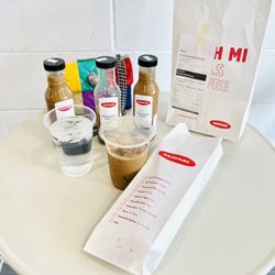 Obanhmi - My order... 1 banhmi and 3 bottles of ice coffee!! Each has about 2 full glasses.