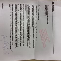 U.S. Post Office - Letter from USPS after contents went missing
