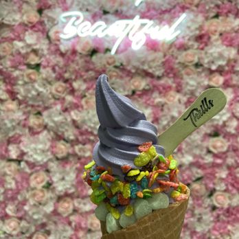 Thrills Soft Serve - Ube with pebbles, mochi in a Vanilla Butter cone - Ice Cream & Frozen Yogurt Near Me - Honolulu, Hawaii Thrills Soft Serve - Ube with pebbles, mochi in a Vanilla Butter cone - Ice Cream & Frozen Yogurt Near Me - Honolulu, Hawaii