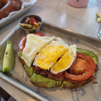 Hometown Coffee & Juice - Anytime Toast...Avocado, Bacon, Egg (requested fried), and Tomatoes. Came with Giardinera and a Green Apple slice. - Coffee & Tea Near Me - Glenview, Illinois Hometown Coffee & Juice - Anytime Toast...Avocado, Bacon, Egg (requested fried), and Tomatoes. Came with Giardinera and a Green Apple slice. - Coffee & Tea Near Me - Glenview, Illinois