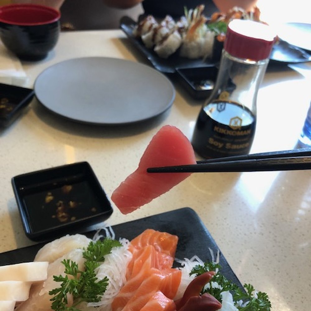 Moon Sushi - Tiny piece of Tuna ... and they charged C$ 32.95 for the what they call "Sashimi Boat" - Japanese Near Me - Mississauga, Ontario