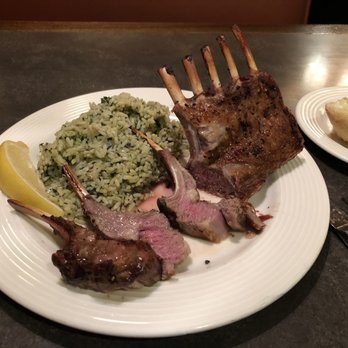 Grassfields Steak & Seafood - Rack of lamb with spinach rice pilaf - American Near Me - Andover, Massachusetts Grassfields Steak & Seafood - Rack of lamb with spinach rice pilaf - American Near Me - Andover, Massachusetts