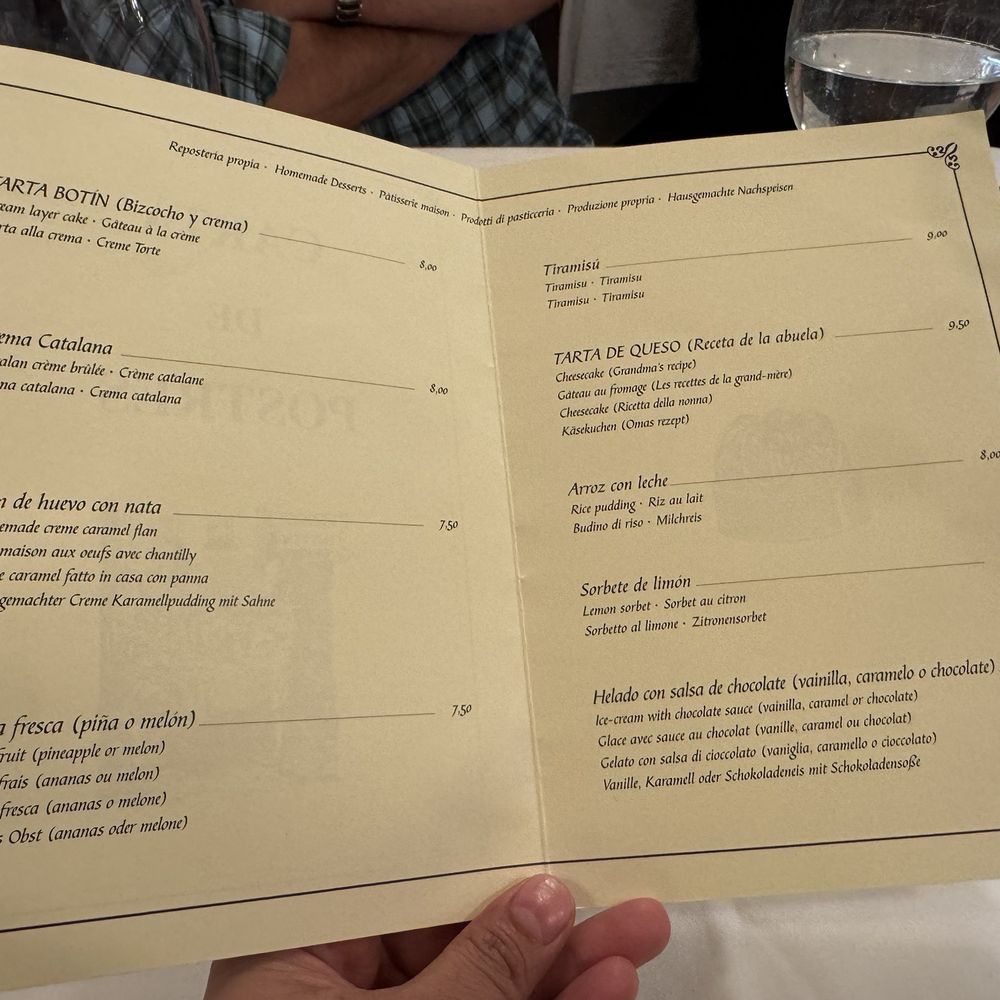 Botín - Desserts menu - Spanish Near Me - Madrid, M