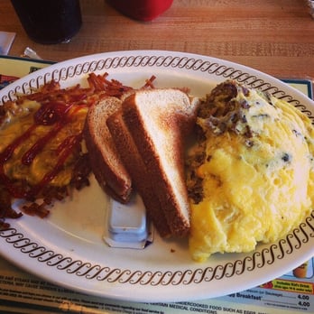 Waffle House - Steak egg and cheese omelet with covered hash browns. - Breakfast & Brunch Near Me - Alpharetta, Georgia