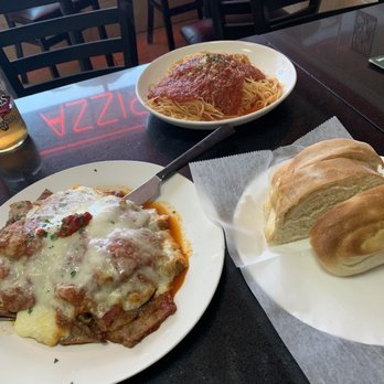 Katonah Pizza & Pasta - Eggplant Parmigiana with accompanying Capellini and homemade bread. That's one meal. Portion not big enough for you lol? - Pizza Near Me - Bronx, New York Katonah Pizza & Pasta - Eggplant Parmigiana with accompanying Capellini and homemade bread. That's one meal. Portion not big enough for you lol? - Pizza Near Me - Bronx, New York